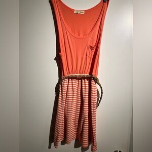 Rewind Coral and White Striped Mini Dress